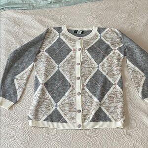 Vintage Gray and Cream Argyle Women's Sweater Donna Scott
